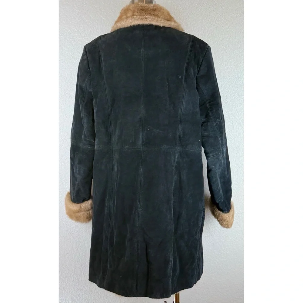 U.S.A. Leather Vintage 70s Style Penny Lane Sherpa Lined Coat 
Black w/Tan Large - Picture 6 of 11